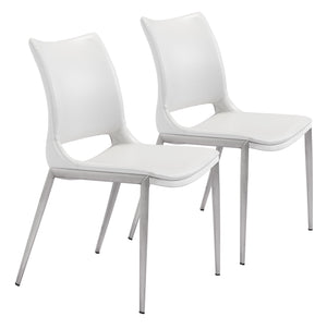 Zuo Modern Ace 100% Polyurethane, Plywood, Stainless Steel Modern Commercial Grade Dining Chair Set - Set of 2 White, Silver 100% Polyurethane, Plywood, Stainless Steel