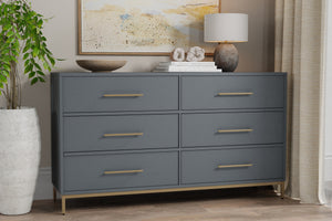 Alpine Furniture Madelyn Six Drawer Dresser, Slate Gray 2010G-03 Slate Gray Mahogany Solids & Veneer 60 x 18 x 34