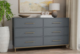 Alpine Furniture Madelyn Six Drawer Dresser, Slate Gray 2010G-03 Slate Gray Mahogany Solids & Veneer 60 x 18 x 34