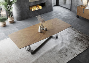 VIG Furniture Modrest Gilroy - Modern Walnut & Stainless Steel Dining Table VGBBMI2003T-WAL-DT