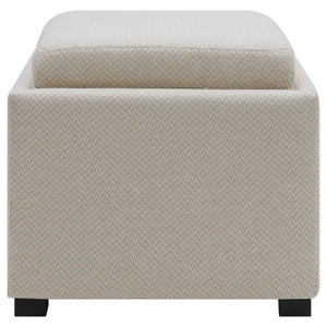 Cameron Square Fabric Storage Ottoman with Tray Cardiff Cream
