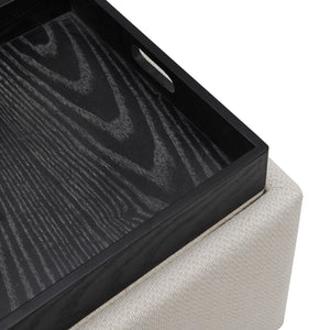 Cameron Square Fabric Storage Ottoman with Tray Cardiff Cream