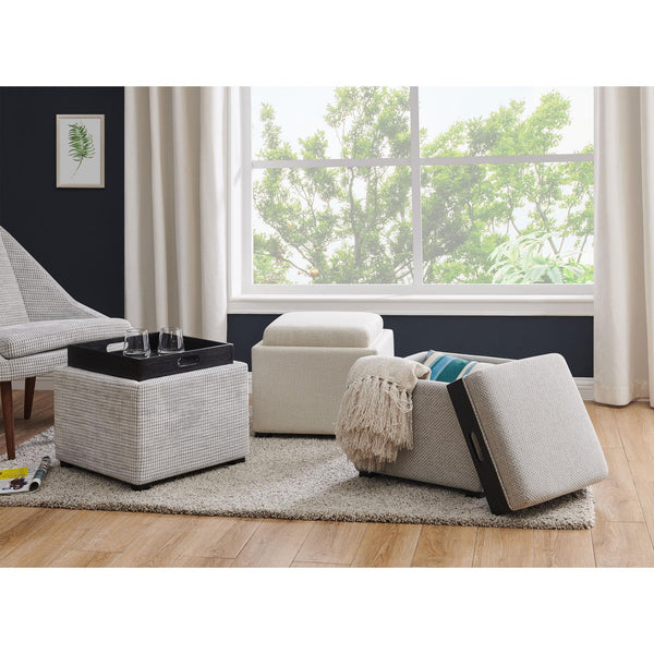 Cameron Square Fabric Storage Ottoman with Tray Cardiff Cream