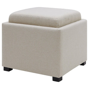 Cameron Square Fabric Storage Ottoman with Tray Cardiff Cream