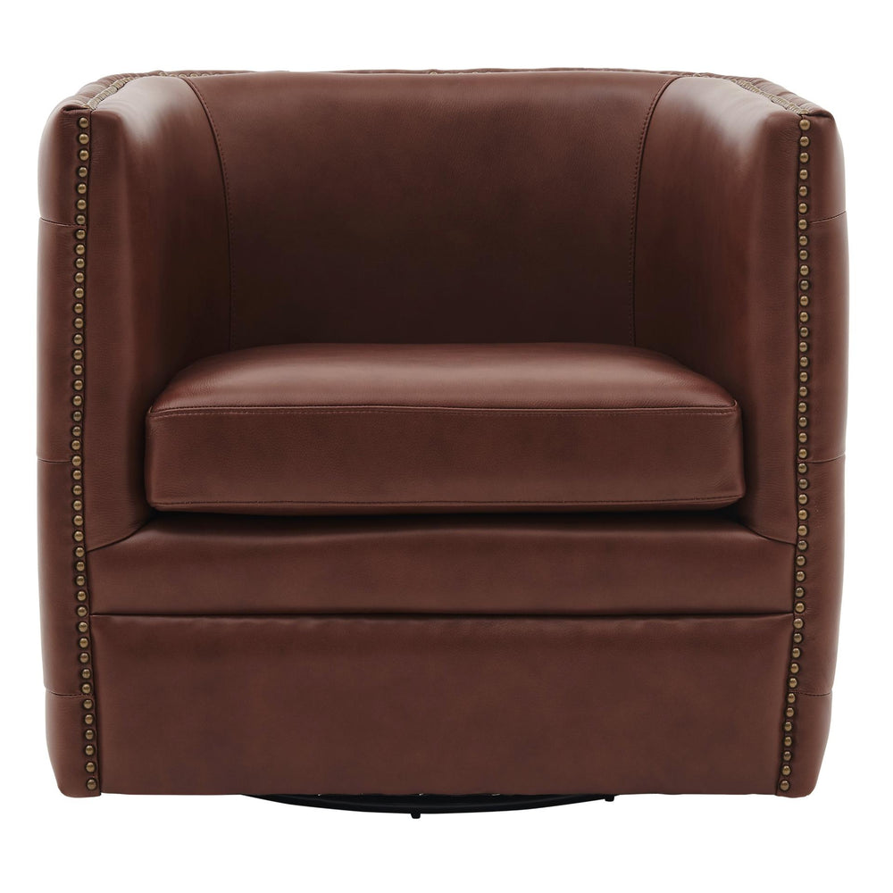Leslie Top Grain Leather Swivel Tufted Chair Garrett Brown