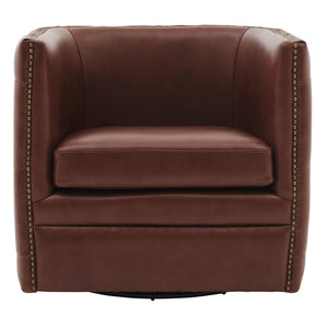 Leslie Top Grain Leather Swivel Tufted Chair Garrett Brown