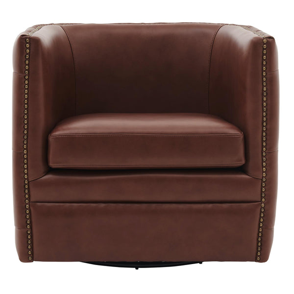 Leslie Top Grain Leather Swivel Tufted Chair Garrett Brown