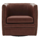 Leslie Top Grain Leather Swivel Tufted Chair Garrett Brown