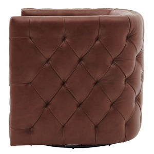 Leslie Top Grain Leather Swivel Tufted Chair Garrett Brown