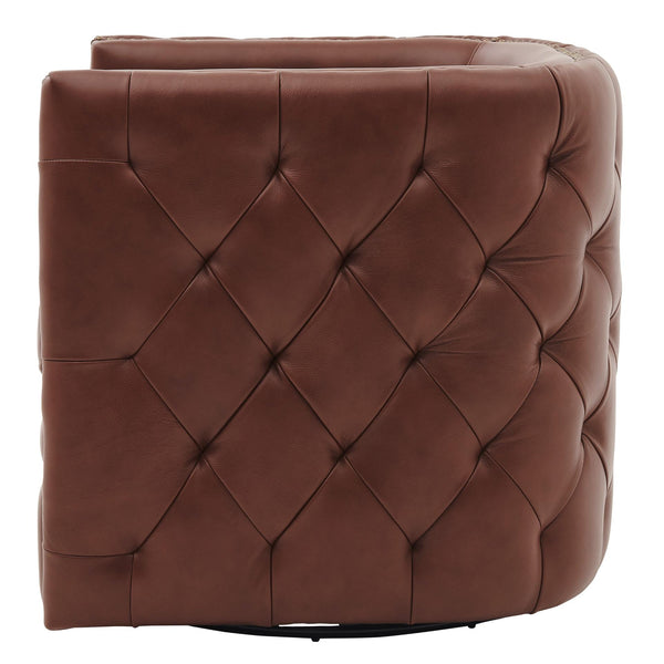 Leslie Top Grain Leather Swivel Tufted Chair Garrett Brown