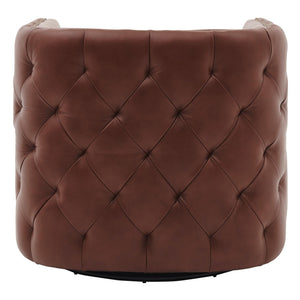 Leslie Top Grain Leather Swivel Tufted Chair Garrett Brown