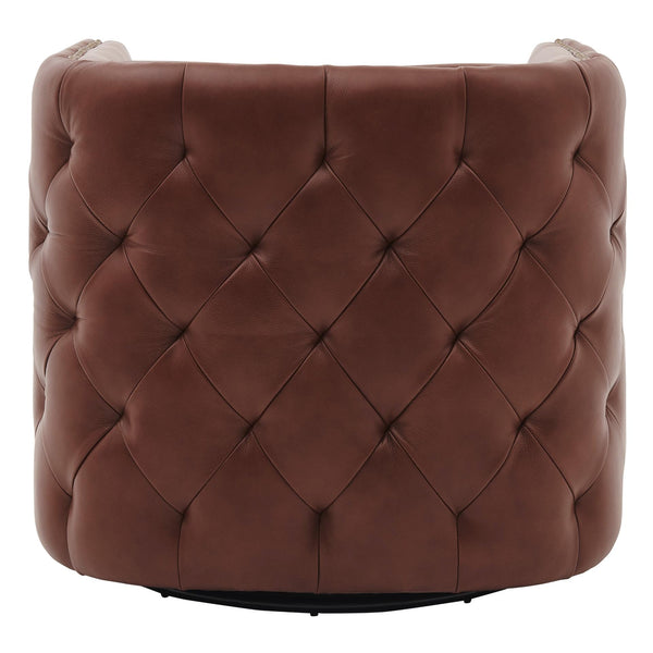 Leslie Top Grain Leather Swivel Tufted Chair Garrett Brown