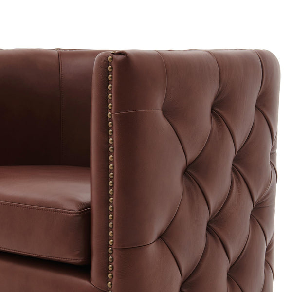 Leslie Top Grain Leather Swivel Tufted Chair Garrett Brown