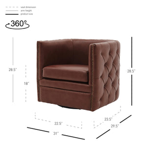 Leslie Top Grain Leather Swivel Tufted Chair Garrett Brown
