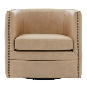 Leslie Top Grain Leather Swivel Tufted Chair Garrett Beige
