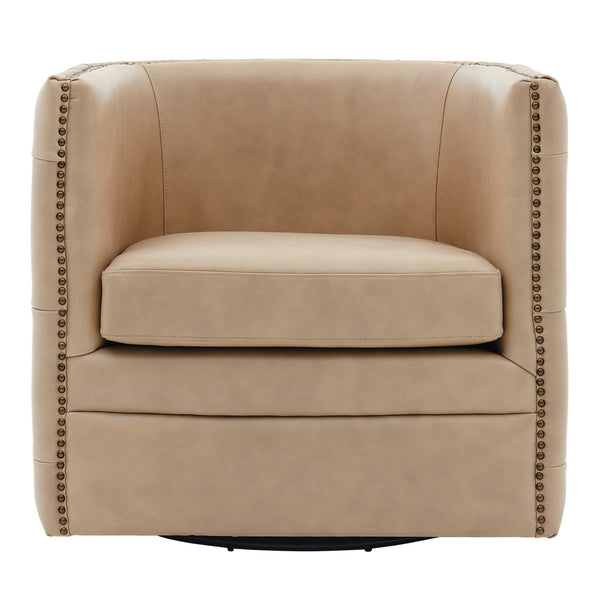 Leslie Top Grain Leather Swivel Tufted Chair Garrett Beige