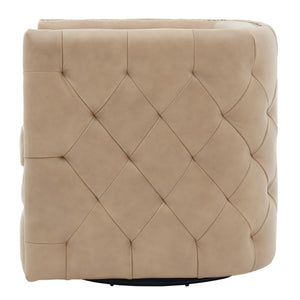 Leslie Top Grain Leather Swivel Tufted Chair Garrett Beige
