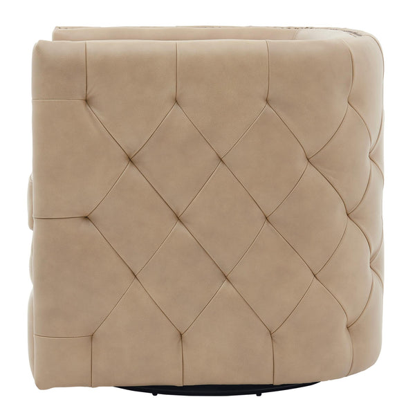 Leslie Top Grain Leather Swivel Tufted Chair Garrett Beige