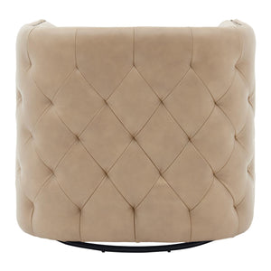 Leslie Top Grain Leather Swivel Tufted Chair Garrett Beige