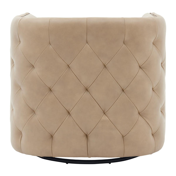 Leslie Top Grain Leather Swivel Tufted Chair Garrett Beige
