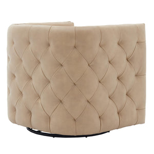 Leslie Top Grain Leather Swivel Tufted Chair Garrett Beige