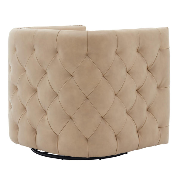 Leslie Top Grain Leather Swivel Tufted Chair Garrett Beige