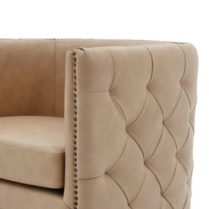 Leslie Top Grain Leather Swivel Tufted Chair Garrett Beige