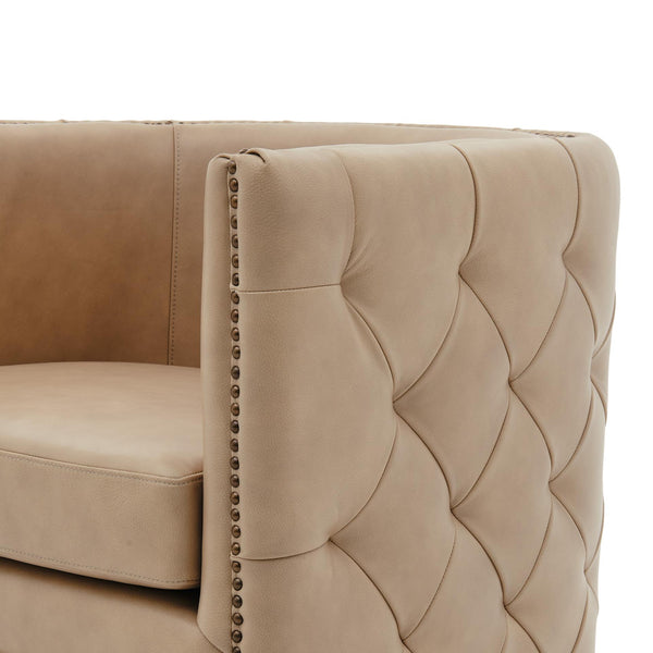 Leslie Top Grain Leather Swivel Tufted Chair Garrett Beige