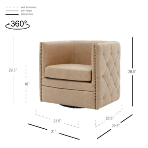 Leslie Top Grain Leather Swivel Tufted Chair Garrett Beige