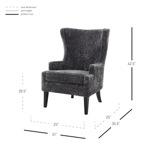 New Pacific Direct Clementine Fabric Wing Accent Arm Chair Opus Gray with Black Leg Finish 1900182-568-NPD