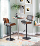 Lombardi Mid-Century Modern Adjustable Barstool in Walnut with Grey Faux Leather by LumiSource