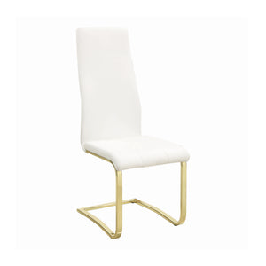 Chanel Modern Dining Chairs Set of 4 - Elegant White Leatherette with Rustic Brass L-Shape Legs