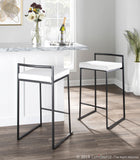 Fuji Contemporary Stackable Counter Stool in Black with White Velvet Cushion by LumiSource - Set of 2