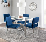 High Back Fuji Contemporary Dining Chair in Stainless Steel and Blue Velvet by LumiSource - Set of 2
