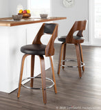 Cecina Mid-Century Modern Counter Stool with Swivel in Walnut and Brown Faux Leather by LumiSource - Set of 2