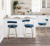 Rhonda Glam Counter Stool in Gold Metal and Blue Velvet by LumiSource - Set of 2