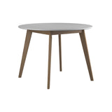 Breckenridge Modern Round Dining Table in Matte White & Natural Oak - Stylish Mid-Century Design