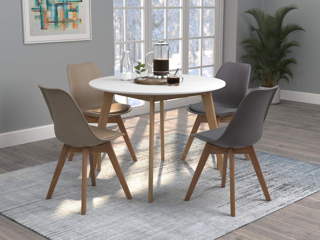Breckenridge Modern Round Dining Table Matte White and Natural Oak
