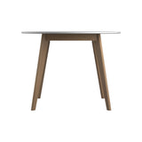 Breckenridge Modern Round Dining Table in Matte White & Natural Oak - Stylish Mid-Century Design