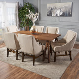 Noble House Sabine Farmhouse 7 Piece Wood Dining Set, Natural and Natural Walnut