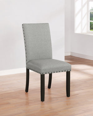 Country Rustic Upholstered Side Chairs Set of 2 - Grey Fabric, Antique Noir Legs, Comfortable Design