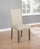 Coleman Upholstered Side Chairs Set of 2 - Stylish Beige Linen with Rustic Brown Legs & Nailhead Trim