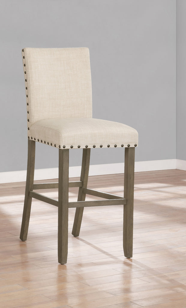 Casual Upholstered Bar Stools with Nailhead Trim Beige (Set of 2)