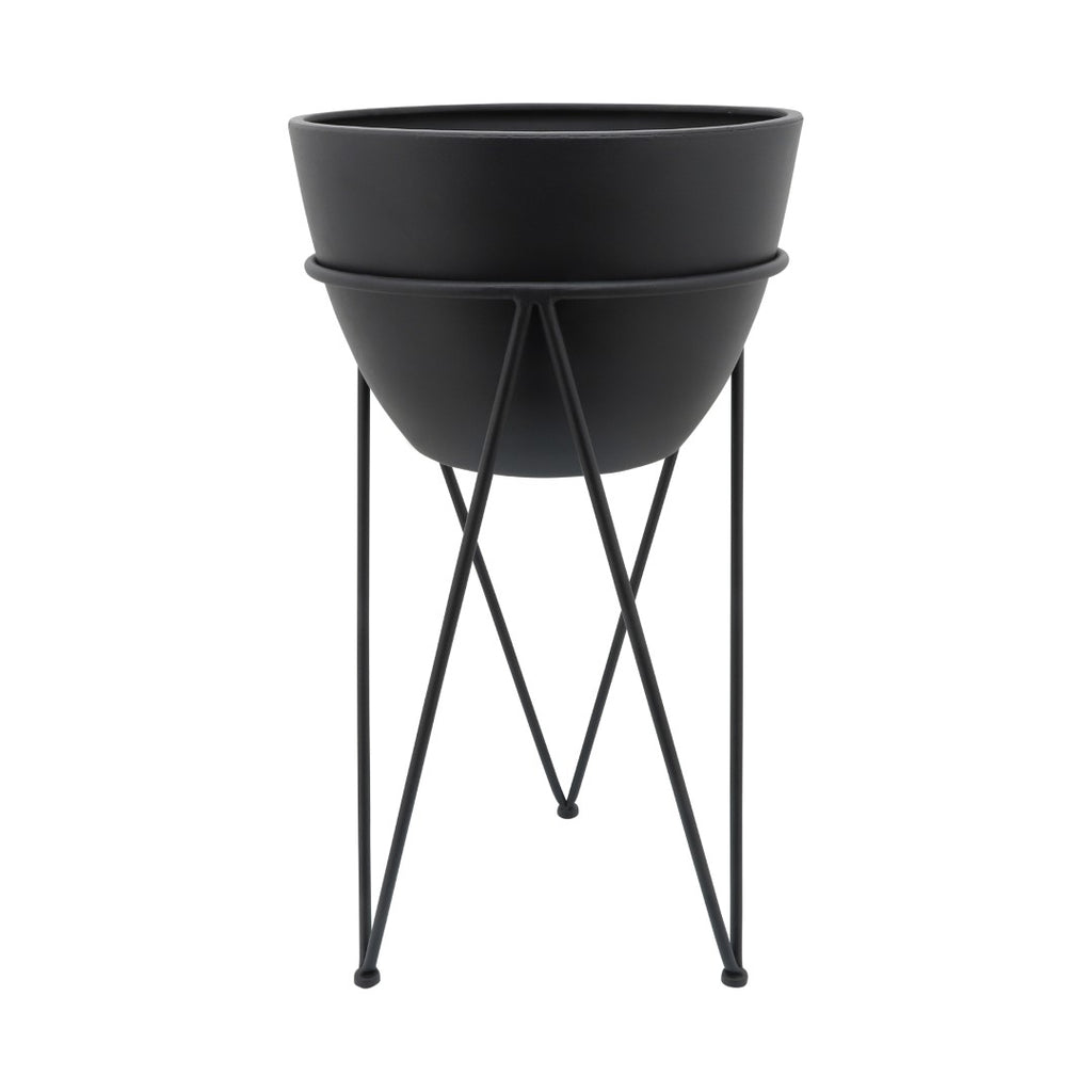 Sagebrook Home Contemporary Metal 14" Planter In Stand, Black 16238 Black Iron