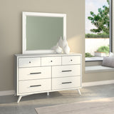 Alpine Furniture Flynn Mid Century Modern 7 Drawer Dresser, White 966-W-03 White Mahogany Solids & Okoume Veneer 56 x 19 x 36.5