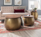 Royce Drum Side Table With Storage Brass