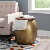 Royce Drum Side Table With Storage Brass
