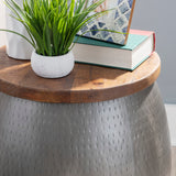 Royce Drum Side Table With Storage Pewter