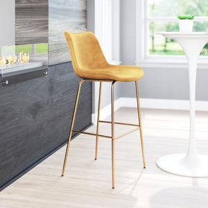 Zuo Modern Tony 100% Polyester, Plywood, Steel Modern Commercial Grade Barstool Yellow, Gold 100% Polyester, Plywood, Steel