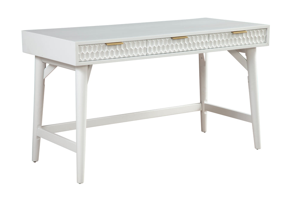 White Pearl Large Desk - Elegant Mahogany & Gold Accents with Textured Drawers, 52" x 24" x 30"